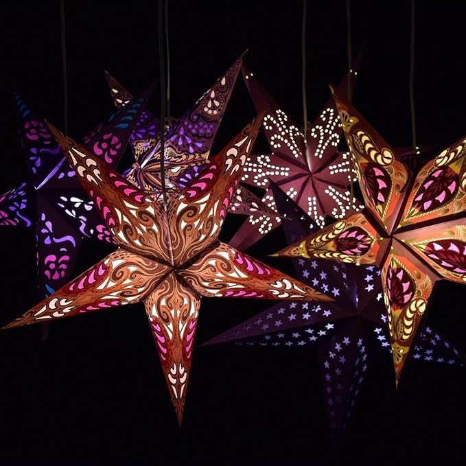 Purple Charm Paper Star Lantern with 12 Foot Power Cord Included