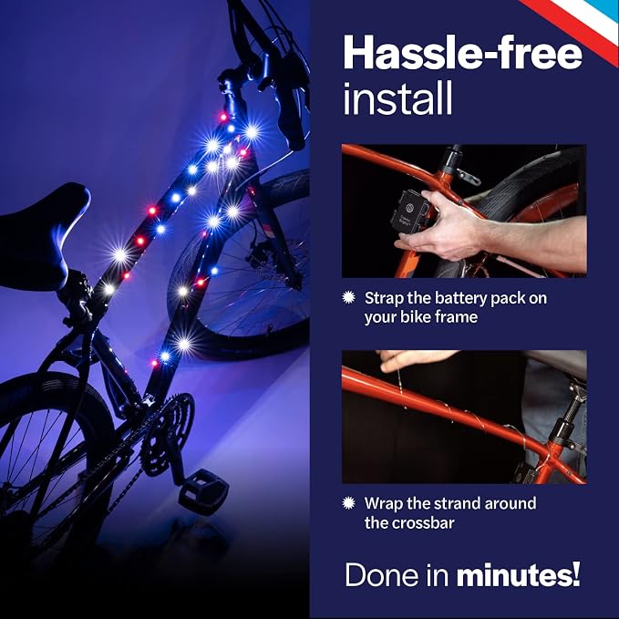 Brightz CosmicBrightz LED Bike Frame Rope Light - 6.5-Foot String Rope - Battery-Powered with On/Off Switch - Ultra Bright Color Keeps Your Ride Fun and Safe for Kids, Teens, & Adults