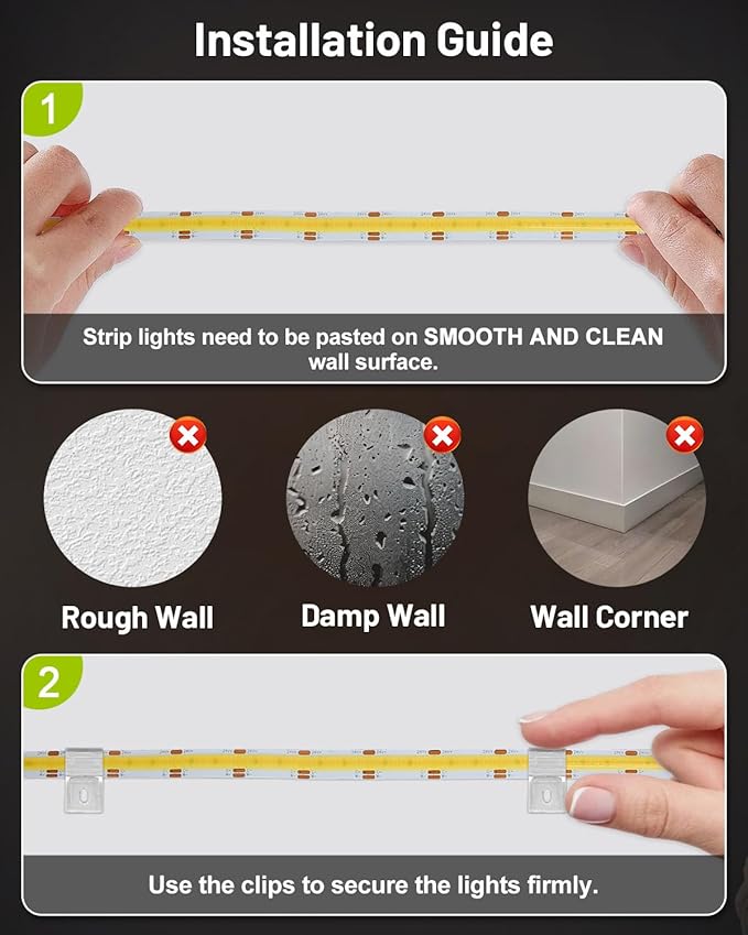 COB LED Strip Lights 16.4ft, Dimmable White CCT Tunable 2300K-6500K, DC 24V High Lumen Cuttable LED Tape Light, 3040 LED 36W CRI 90, APP Remote Control, Music Mode, For Home DIY, Living Room, Bedroom