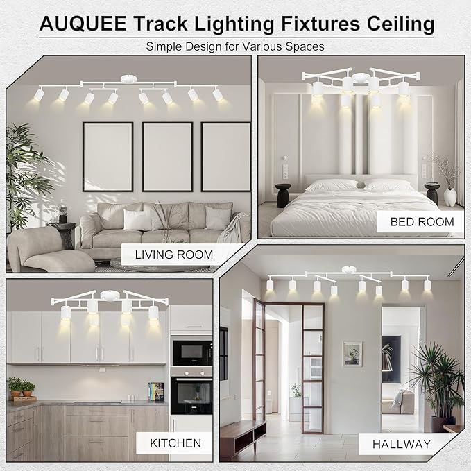 8 Light Track Lighting Fixtures Ceiling, Matte White Kichen Track Lighting Fixtures, Rotatable Light Heads, Adjustable Modern LED Track Lights for Kitchen/Hallway, No GU10 Bulb
