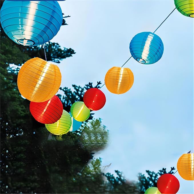 Multicolor Lantern String Lights,25ft 10pcs Chinese Lanterns with G40 LED Light Bulb,Plug-in Nylon Hanging Lanterns Lights for Outdoor,Patio, Backyard, Summer Party,Garden,Festival