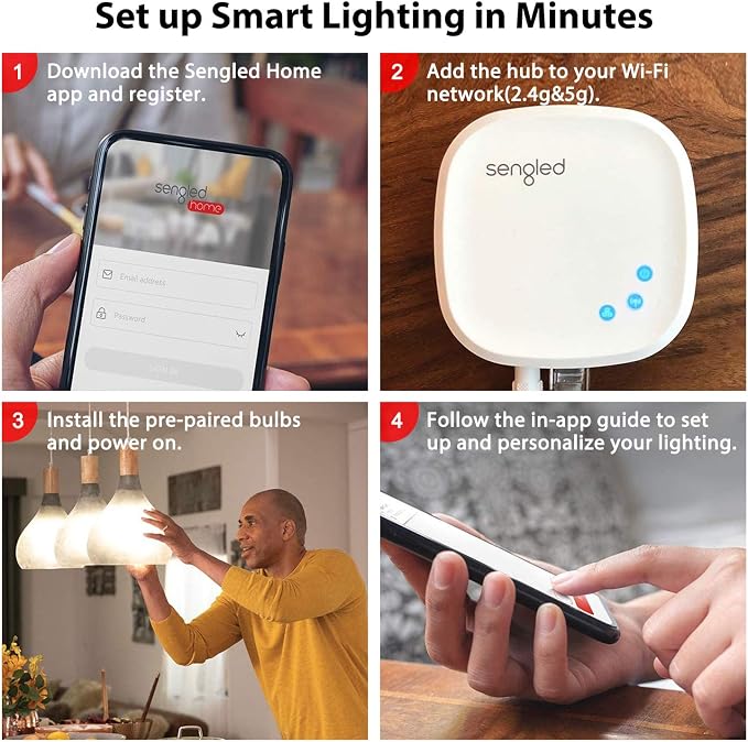Sengled Smart Light Bulb Starter Kit, Smart Bulbs that Work with Alexa, Google Home, Color Changing Light Bulb, Alexa Light Bulbs, A19 E26 Dimmable Bulbs 800LM, 8.6W (60W Equivalent), 2 Pack with Hub