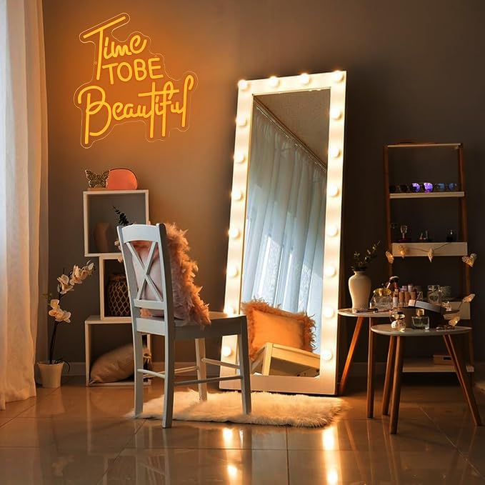Time To Be Beautiful Neon Sign for Wall Decor, USB Powered Beauty Neon Light, Letter Beauty Salon Led Light Sign for Nails Studio Hairdressing Shop Barber Shop Dressing Room Decoration