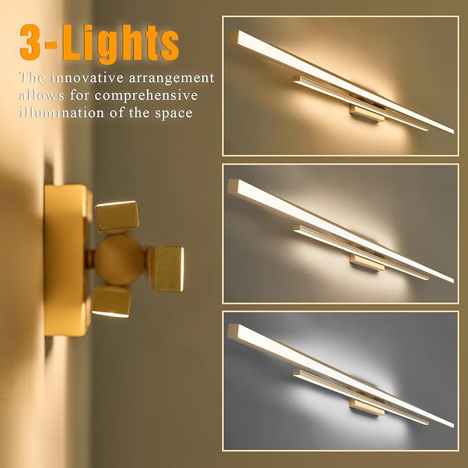 55" Long Vanity Light Gold Bathroom Wall Light Fixtures Long Vanity Lights Over Mirror Lighting Lamps Dimmable Bathroom Wall Mount Lighting Over Vanity Mirror
