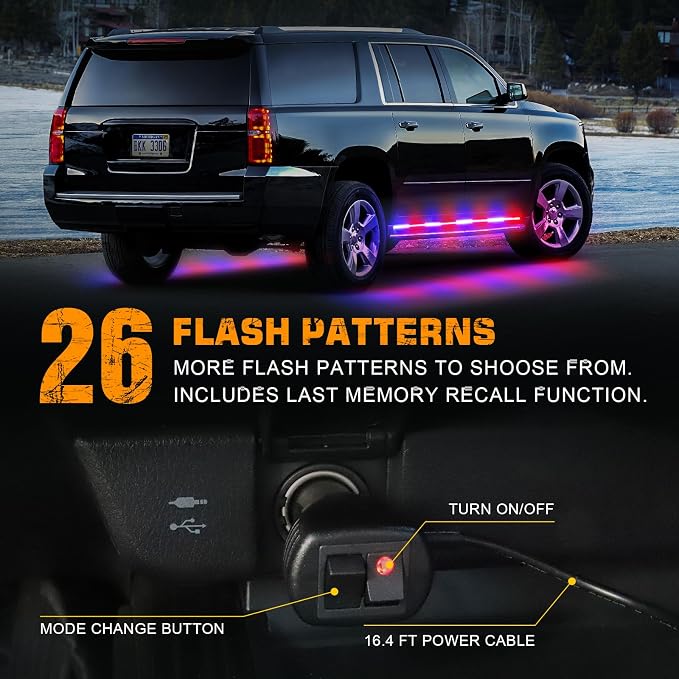 2 Pack 70-Inch Red Blue 864 LED Running Board Strobe Lights Strip | Warning High Bright IP67 Waterproof Flashing Hazard Lights for Trucks Pickups Construction Vehicles