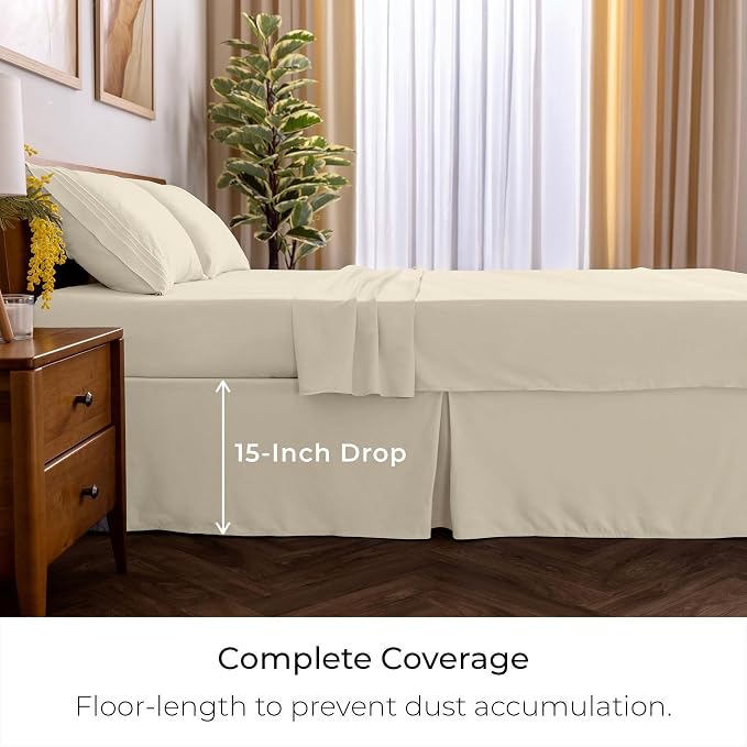 Mellanni Bed Skirt Full Size - Tailored Drop Bed Skirting | 15-Inch Pleated Dust Ruffle - Hotel Luxury Bedding - Wrinkle, Fade, Stain Resistant - 1 Bedskirt (Twin XL, Golden Ivory)