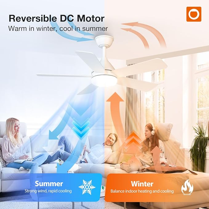 addlon 42 Inch White Ceiling Fans with Lights and Remote | Reversible DC motor, 6-speed, Timer, 3CCT Dimmable, Quiet, Small Ceiling Fan for Bedroom, Living Room, Indoor/Outdoor Use
