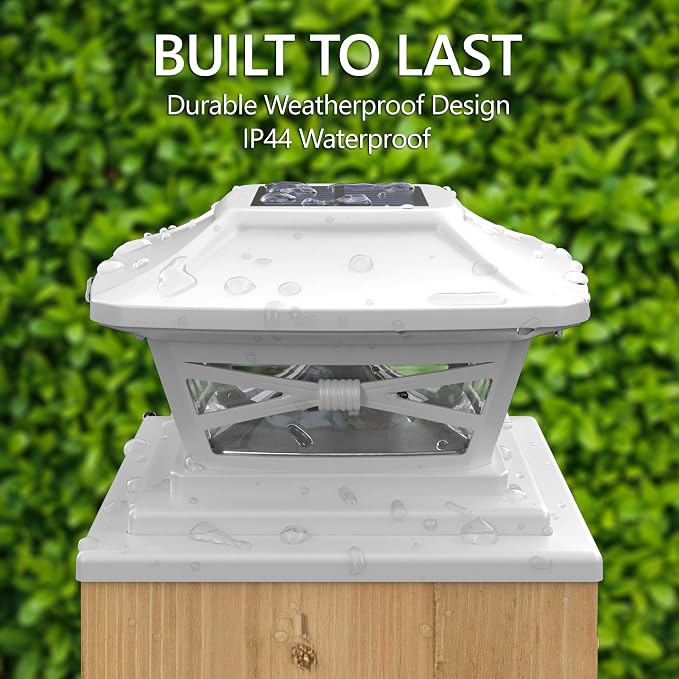 Davinci Renaissance Solar Outdoor Post Cap Lights, 4x4 5x5 6x6, Bright,1PK | Pearl White, fence/deck/garden/patio posts, UV fade-protected plastic, auto-on, 7-8h runtime, cordless, IP44, 25lm warm white