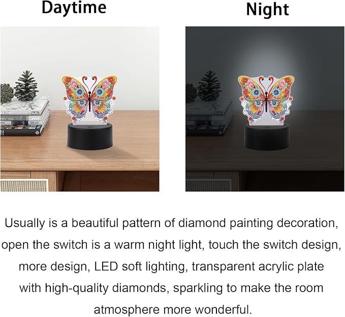 JISHSHAY Diamond Painting Night Light Diamond Art Table Lamps Gem Art LED Lights Gem Painting Desk Lamp Mosaic Kits for Adults DIY Kits for Adults Paint by Numbers Special Shaped Butterfly