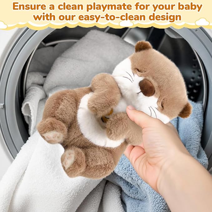 Breathing Stuffed Animal, Soothe Snuggle Otter Plush for Anxiety Adults and Kids, Volume Control, Machine Washable, Baby toy Sleep Buddy Soothing Otter with Realistic Breathing and Lights Music