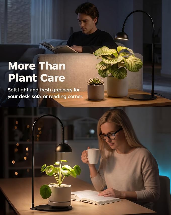 Bamworld Grow Lights for Indoor Plants with Full Spectrum LED Grow Lamp with 3/6/12 Timer Switch Height Adjustable Plant Growing Lamps for Indoor Growing Black