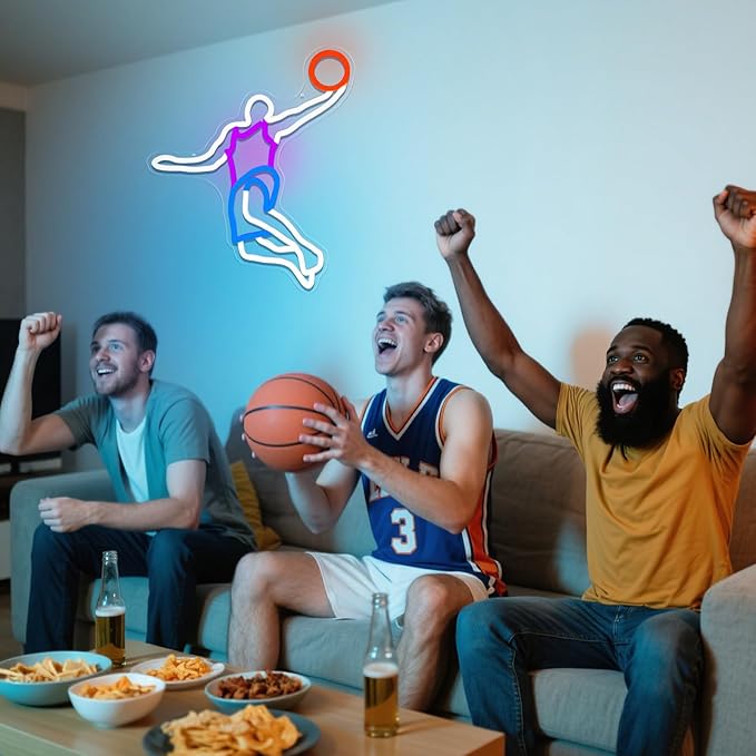 Basketball Neon Sign for Wall Decor Dimmable Neon Basketball Led Light for Bedroom Play Room Man Cave Sports Fan Gifts