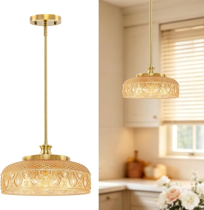 Lamomo Adjustable Large Pendant Lighting Kitchen Island for Dinning Room | Pendant Light with Clear Glass Lampshade over Sink, Amber Ceiling Lights Kitchen Pendant Light for Indoor Decor, No Bulbs