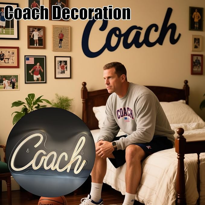 Coach Neon Sign, Basketball Led Neon Light, Dimmable LED Neon Signs for Wall Decor, Powered by USB Wall Decor Aesthetic, Sports Neon Signs for Room Bedroom Decor Coach Gifts