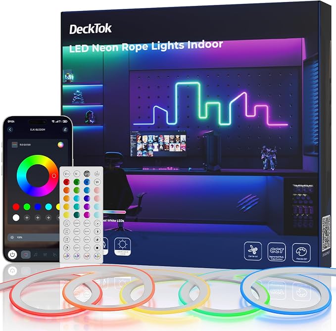 Led Neon Rope Lights - 16.4FT Flexible Led Rope Lights RGB IP65 | Outdoor Neon Multiple Modes, Music Sync Gaming Strip for Bedroom Wall Decor Indoor/Outdoor