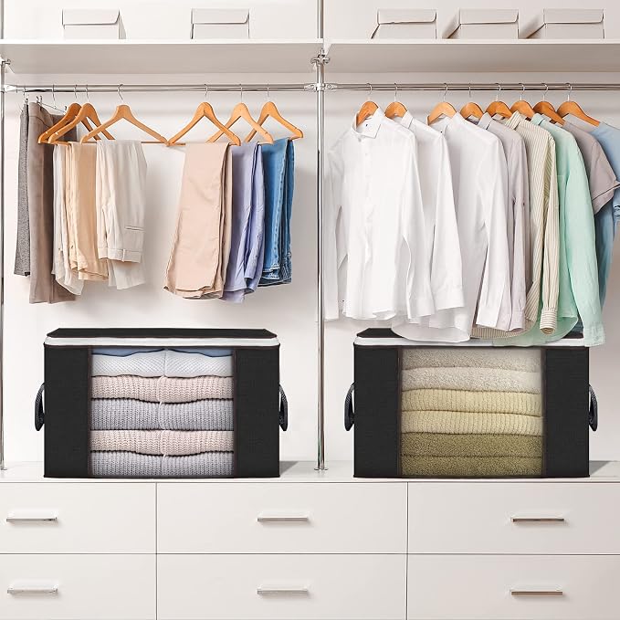 90L Large Storage Bags, 8 Pack Clothes Storage Bins Closet Organizers | Foldable Storage Containers, with Reinforced Handle, for Clothing, Blanket, Comforters, Bed Sheets, Pillows and Toys,Black