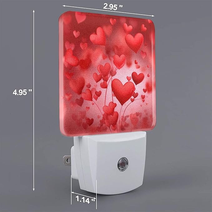 Valentine's Day Heart Night Light Set of 2 Auto Sensor LED Dusk-to-Dawn Nightlights Plug-in Sensor Lamp for Bedroom Bathroom Kitchen Hallway Stairs Decorative
