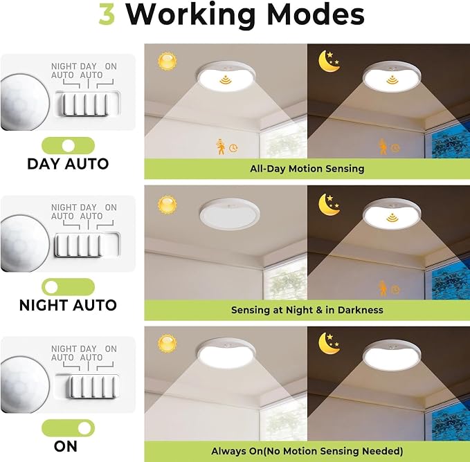 hepside 2 Pack Motion Sensor Ceiling Light Wired, 3000K/4000K/6500K LED Flush Mount Ceiling Light Fixture, 8.7Inch 18W Motion Sensor Light with Timer for Closet Stair Porch Hallway Pantry,White