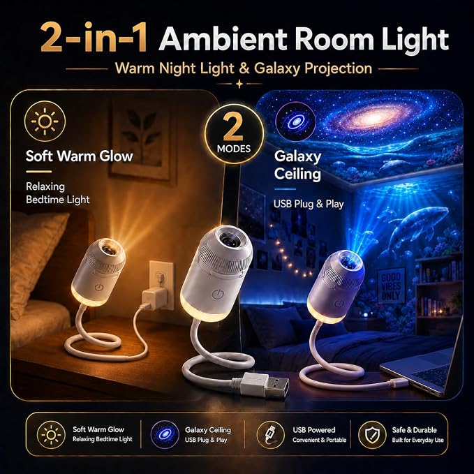 Galaxy Projector Night Light, 2-in-1 Holographic Star 5d Ocean Projector Plug and Play hd Star Smart Dynamic Ceiling Projectors Lamp 360° Space Starry Sky USB Projection