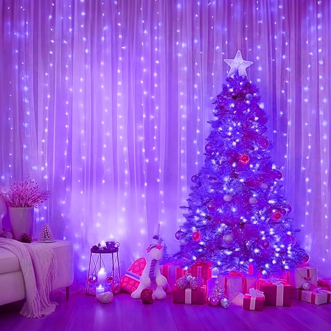 Minetom Halloween Curtain Lights, 300 LED Dimmable Fairy Lights with Remote and Timer, 8 Modes, USB Powered String Lights for Room Wall Party Xmas Indoor Decor, Purple