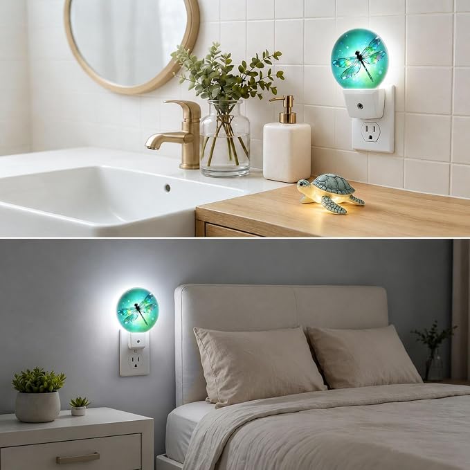 LED Night Light Fantasy Green Dragonfly Night Lights Plug into Wall | Plug-in Night Light with Dusk to Dawn Sensor, Energy Saving Nightlight for Hallway Kitchen Living Room