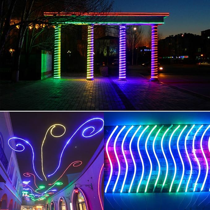 9.9ft 2-Wire Waterproof LED Rope Light Kit, 110V-120V PVC 30 LED/M Tube Lights Strip, 1/2" Rope Lights for Background, Outdoor, Christmas, Home Decoration(Multi-Color)