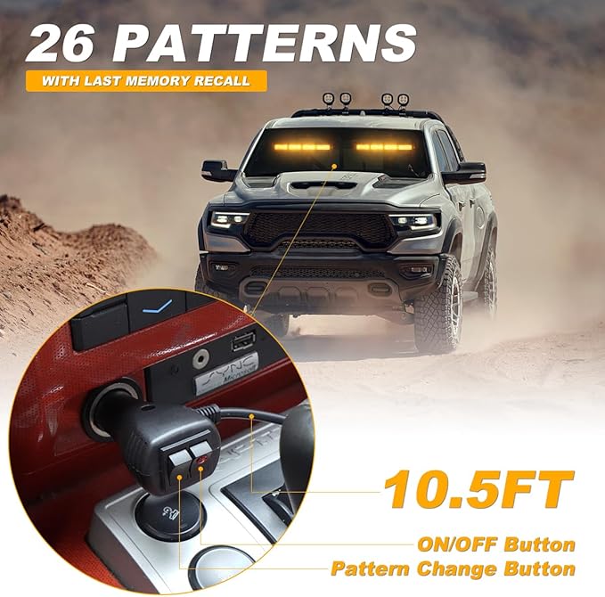 2X 17.7 Traffic Advisor Strobe Light Bar Amber Emergency Warning Flashing Safety Front/Rear Windshield Lights for Construction Vehicles Snow Plow Tow Trucks, Amber