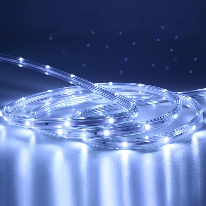 33ft LED Flat Flexible Strip Lights, Daylight White, Indoor/Outdoor, 150 LEDs, Waterproof, Perfect for Bedroom, Party, Garden, Backyard, Christmas