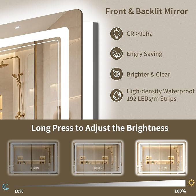 36"x60" LED Bathroom Mirror with Lights, Backlit + Front Lit, Anti-Fog, Lighted Bathroom Mirror for Wall, HD Shatterproof Tempered Glass, Dimmable, Memory Function (Horizontal/Vertical)