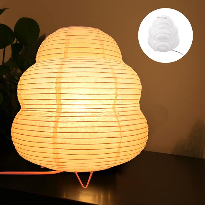 Japanese Rice Paper Lantern Lamp - E14 Base Night Light with Us Plug for Bedroom, Living Room, Kids Room - Cozy Orange Paper Lamp for Home Decor