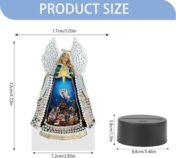 JISHSHAY Diamond Painting Night Light Diamond Art Table Lamps Gem Art LED Lights Gem Painting Desk Lamp Mosaic Kits for Adults DIY Kits for Adults Paint by Numbers Virgin Mary Madonna