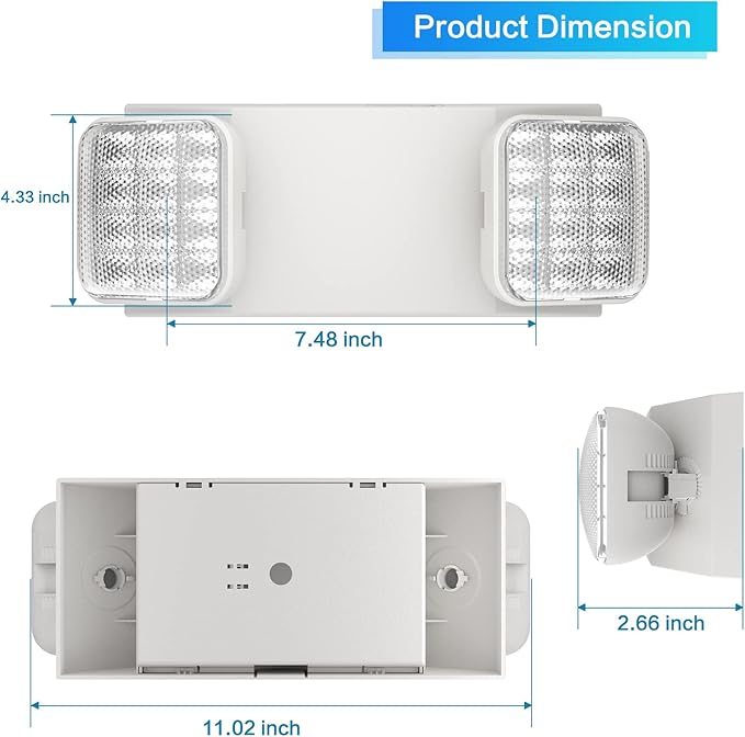 6 Packs Led Emergency Lights for Business, with Battery Backup,Hard Wired, UL 924 Certified,AC 120/277V,Two Head Adjustable LED Emergency Lighting.