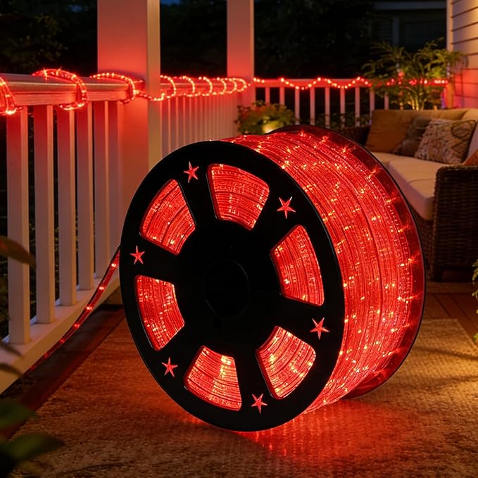 100Ft LED Rope Lights, LED Strip Lights Outdoor Waterproof Decorative Lighting for Indoor/Outdoor, Eaves, Backyards Garden, Halloween and Christmas Decorations(Christmas Red)