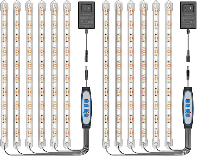 Kullsinss 16in Grow Light Strips for Indoor Plants, 6000K 24W Full Spectrum | 6-Bar 360 LEDs Plant Light with 6/12/16H Auto Timer, 5 Dimmable Levels, Grow Lamp for Seed Starting, Greenhouse (2-Pack)