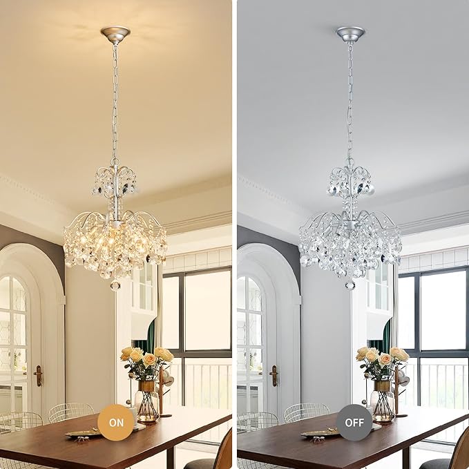 WUZUPS 5-Light Crystal Chandelier Pendant Ceiling Light Modern Lighting Fixture for Bedroom Hallway Bar Kitchen Bathroom, H 20.3" W17.1, E12 Base, Silver