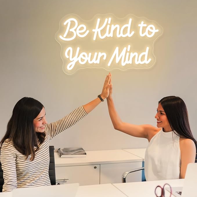 Be Kind to Your Mind Neon Sign Dimmable Led Neon Lights for Wall Decor USB Encouragement Word Neon Light Up Signs for Bedroom Home Bar Office Study Room Wedding Birthday Party Teens Girls Gifts