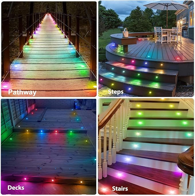 Sumaote LED Deck Lights Kit, 30 Pack 1.22" WiFi Smart RGBW+IC Multicolor | Recessed Low Voltage 12V IP67 Waterproof, App Control Dynamic Color Changing, for Outdoor Step Stair Garden Yard Landscape