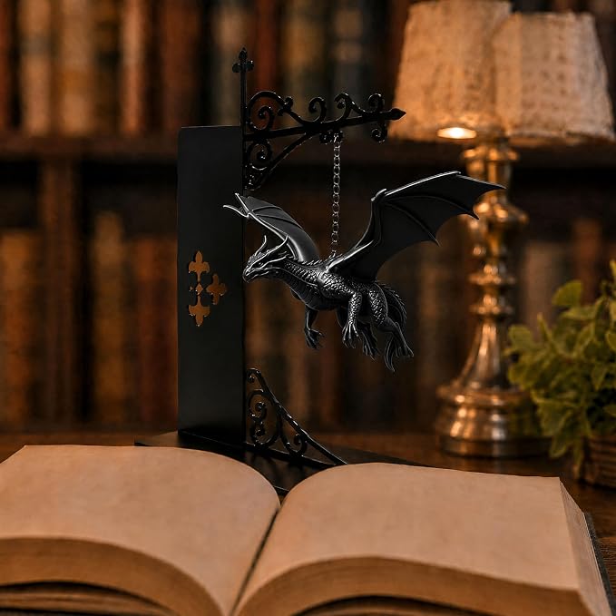 Magical Floating Dragon Bookshelf Lamp, Warm LED Dragon Night Light, Fantasy Reading Nook Decor, Unique Gift for Fantasy Lovers and Book Readers (Black)