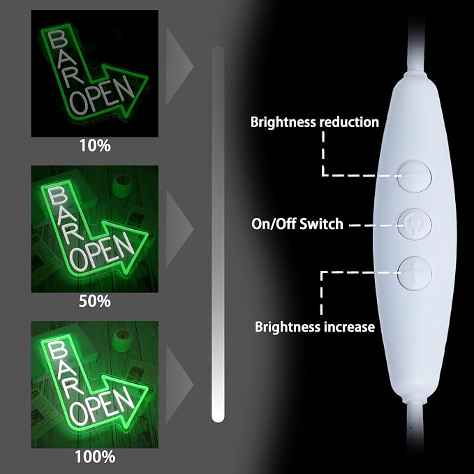 Bar Open Neon Sign for Wall Decor Dimmable Led Open Sign USB Powered Bar Arrow Light Up Sign for Man Cave Karaoke Restaurant Pub Cafe Salon (15.35 * 11.81)
