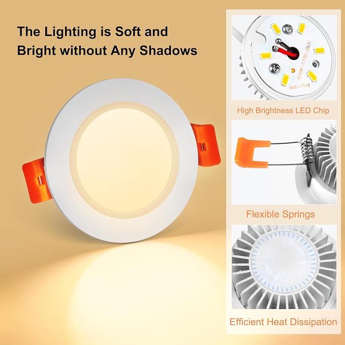 2 Inch LED Recessed Lighting, 16 Pack Dimmable Downlight 3W (35W Halogen Equivalent), 2700K Ultra Warm White, CRI80+, Recessed Ceiling Light with LED Driver