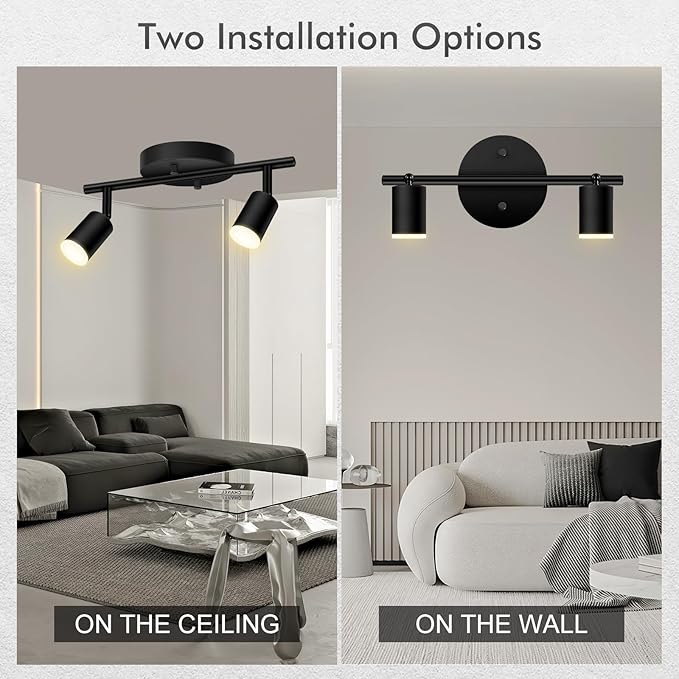 2 Light Track Lighting Fixtures Ceiling, 8W/2700K Black Track Lighting with Acrylic Lampshade & Rotatable Light Heads, 20000hrs Lifespan, Modern LED Track Lights Ceiling for Kitchen/Hallyway