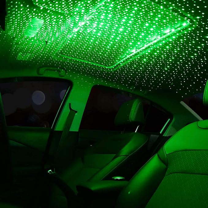 USB Star Night Light, Star Projector Night Light, Car Roof Lights, Portable Adjustable Romantic Star Projector Decor for Car, Ceiling, Bedroom, Party (Green&Red) 2 pc