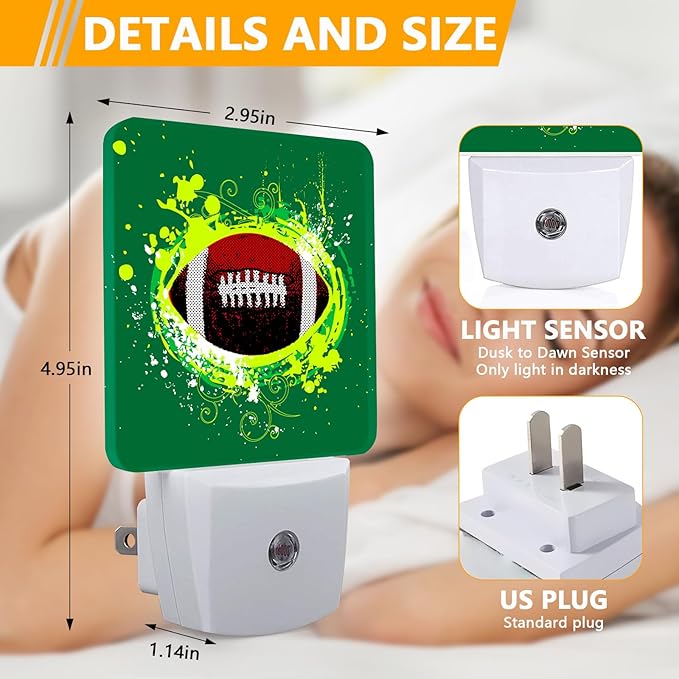American Football Night Light, Plug-into Abstract Football Ball Nightlight White LED Lamp, Energy Efficient Decor Desk Lamp for Bedroom Hallway Stairs Bathroom