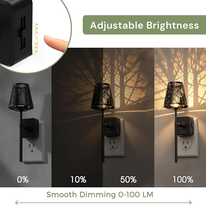 L LOHAS LED Night Lights Plug into Wall, Decor Metal Crafted Night Light | Dusk to Dawn Sensor Vintage Nightlight, 0-100LM Dimmable, for Bedroom Living Room Hallway