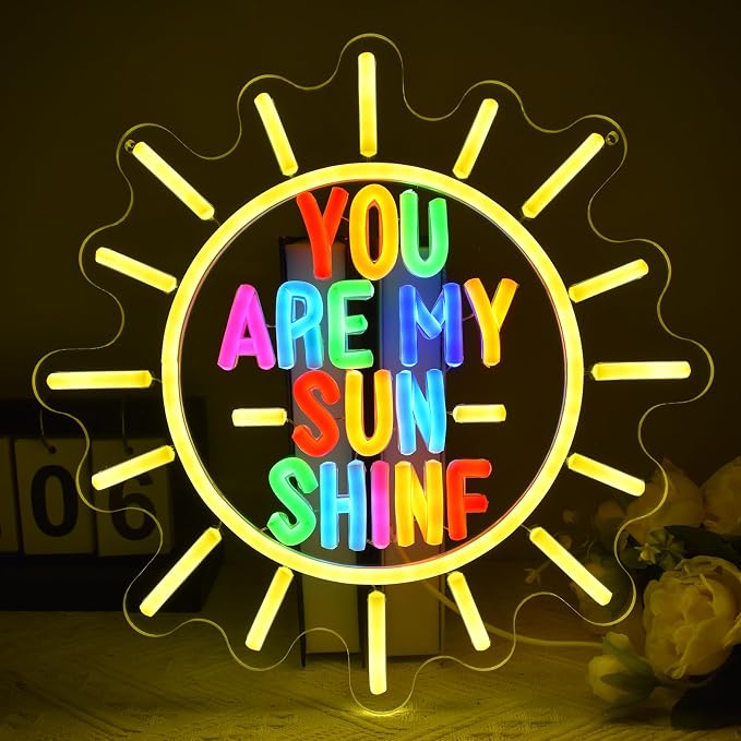 You Are My Sunshine Neon Sign for Bedroom Wall Decor, Dimmable Colorful LED Neon Light, USB Powered Neon Light for Kids Room Living Room Party Home Decoration Gift