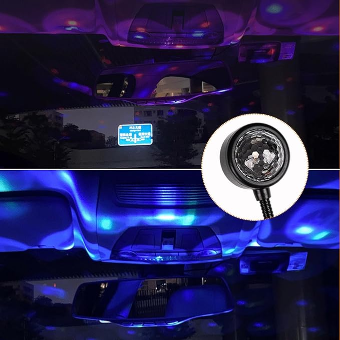 2 PCS USB Star Night Light Projector, Portable Car Roof Sound Activated Atmosphere Lamp, Adjustable Auto Interior Atmosphere Decorative Light for Vehicle, Bedroom, Ceiling, Party