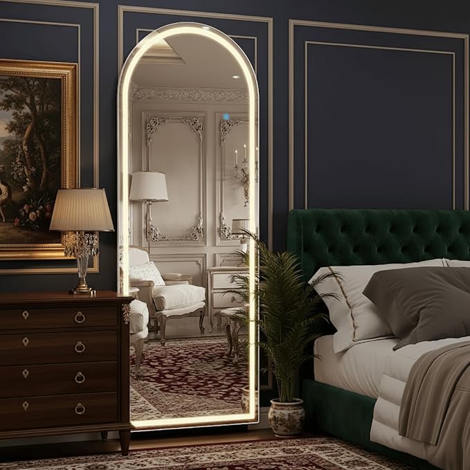 Alpen Arched LED Full Length Mirror, 63x21 Floor Mirror with 3 Color Lights | Adjustable LED Lighting Paired with Tempered Glass for Bedroom Decor, Dressing Room, Cloakroom and Home Decor Styling