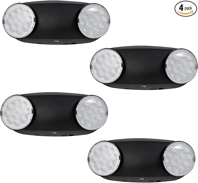 CM MZY Emergency Lights with Battery Backup,Commercial Emergency Light,Two Adjustable LED Light Head,Emergency Lighting Fixtures with Black Housing,120V/277V AC, UL Certified,4 Pack
