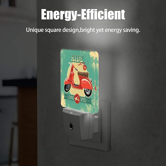 Hipster Vintage with Red Retro Bike Night Light, Dusk to Dawn Smart Sensor Nightlight for Bedroom Bathroom Kitchen Hallway Stairs Hallway, Plug-in, Energy Efficient Decor Desk Lamp Gifts