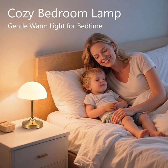 Table Lamp Cordless Lamp,5000mAh Rechargeble Battery Operated Lamp | Small Bedside Desk Lamp 11.02" with Glass Shade 3-Way Dimmable Portable LED Table Light,for Outdoor,Dinner,Patio(Gold)